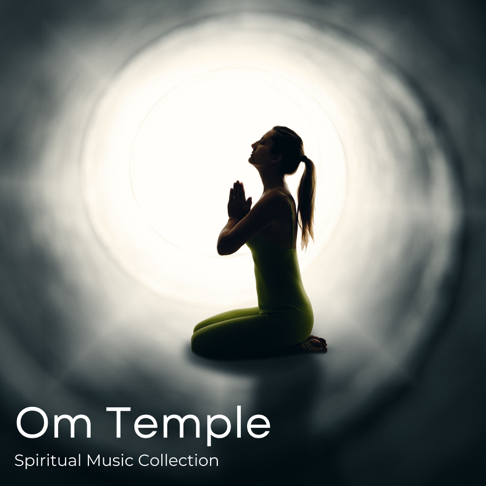 Woman meditating in a spiritual tunnel of light, representing peace and mindfulness from the Om Temple Spiritual Music Collection.