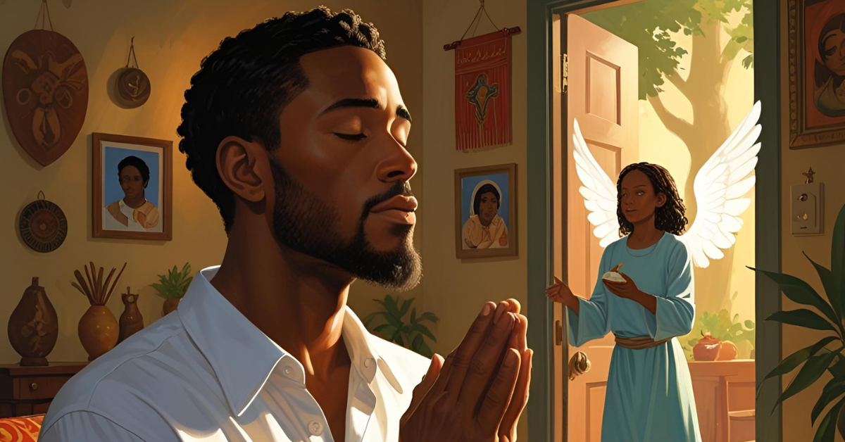 “Christian man worshiping alone, plugging back into purpose through personal praise
