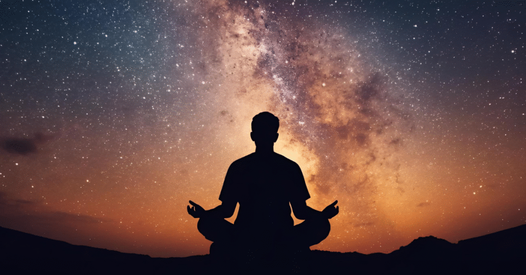 A reflective figure standing at a crossroads as sunlight breaks through the clouds.